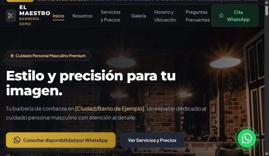 Captura de la web de Barbería El Maestro